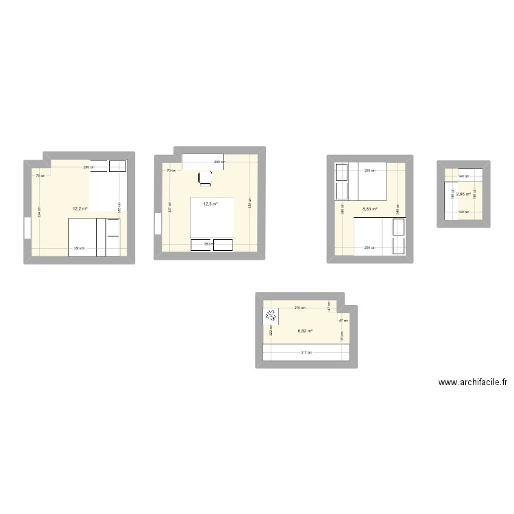 chambre 1. Plan de 5 pièces et 43 m2