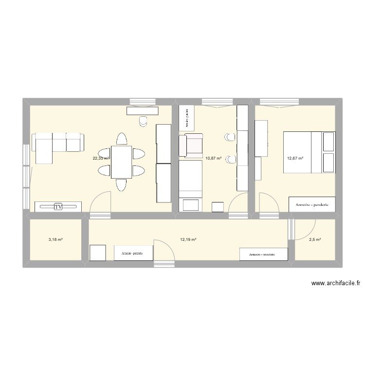 Etude de cas - Formation EaZen. Plan de 6 pièces et 64 m2