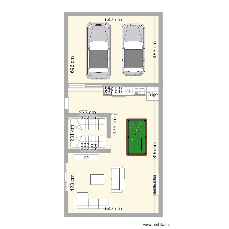 Rdc1. Plan de 1 pièce et 87 m2