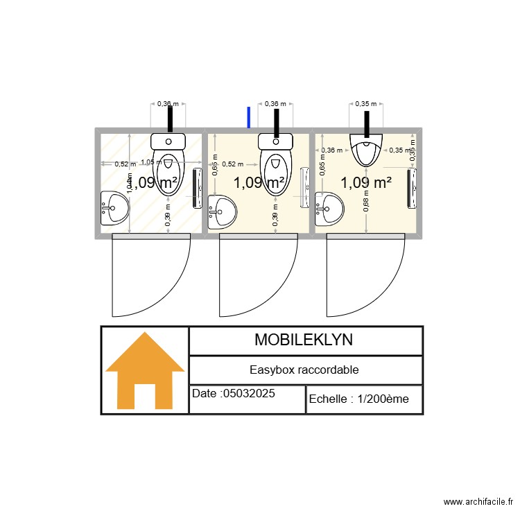 cabine trio CEA3. Plan de 3 pièces et 3 m2