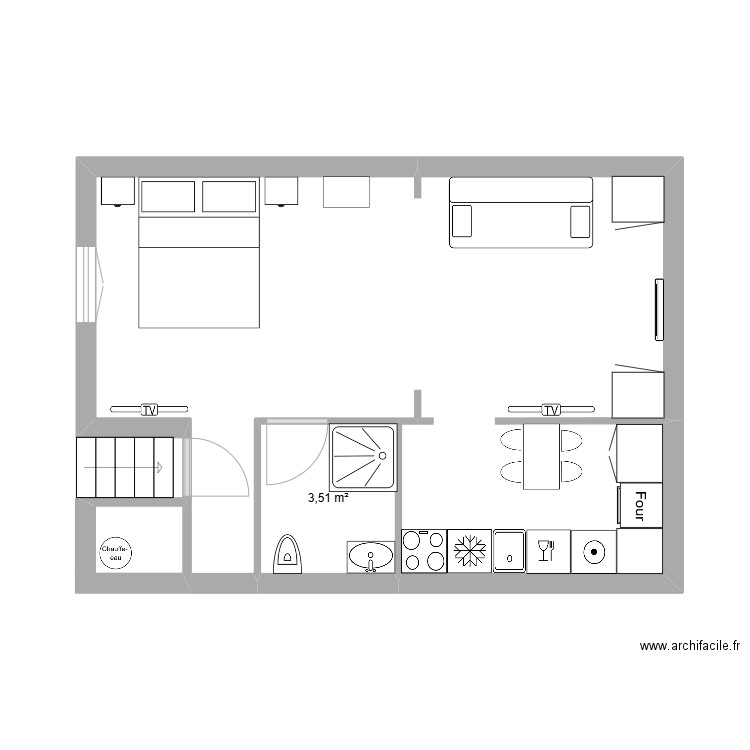 Apprt Avignon. Plan de 1 pièce et 4 m2