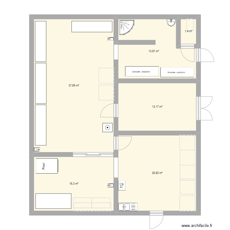 Laboratoire pâtisserie. Plan de 6 pièces et 102 m2