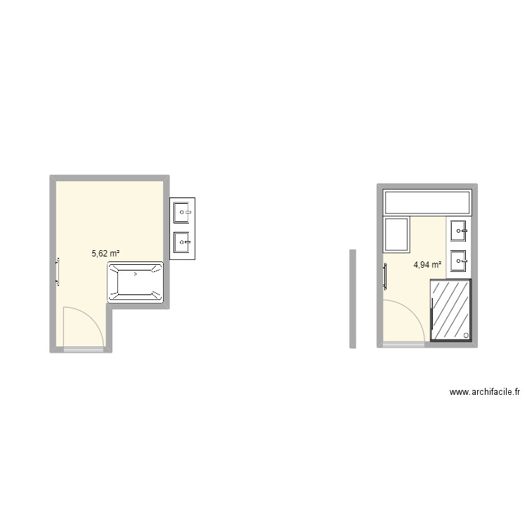 SDB2. Plan de 2 pièces et 11 m2