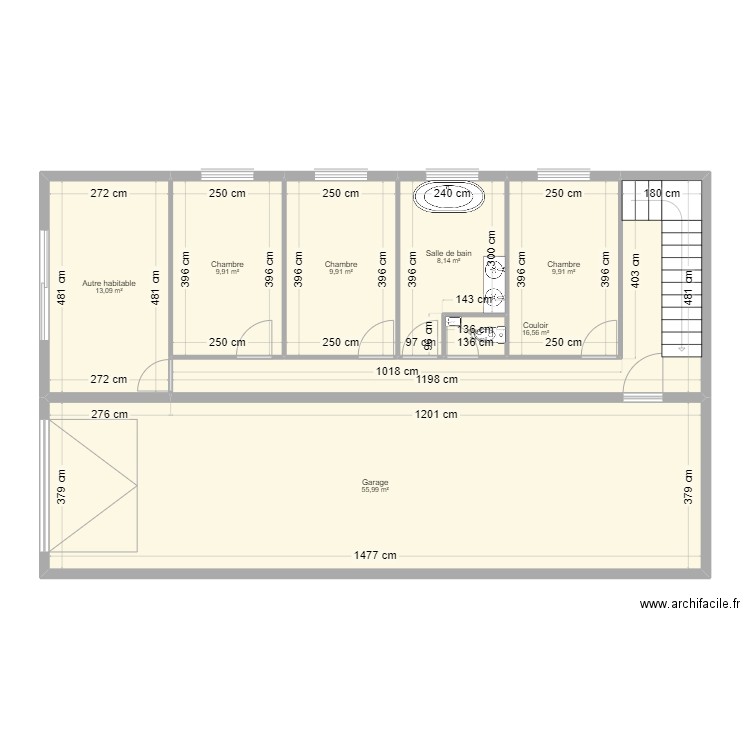 Sous sol. Plan de 8 pièces et 125 m2