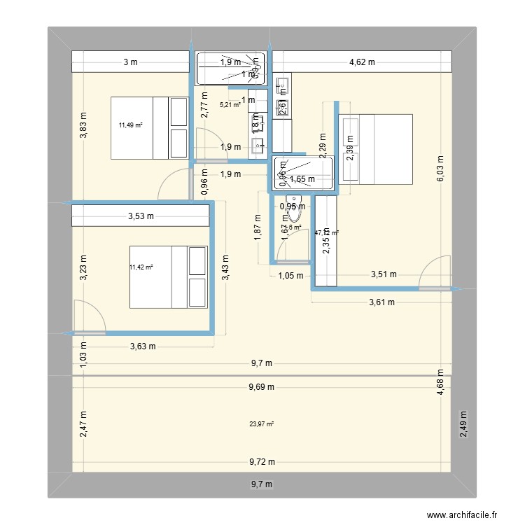 PEYRADE LAURIE. Plan de 6 pièces et 101 m2