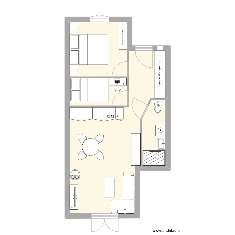 Les Granges. Plan de 1 pièce et 43 m2