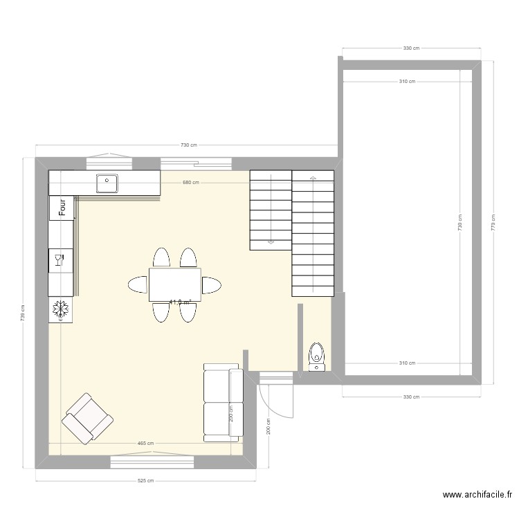 projet 1. Plan de 1 pièce et 42 m2