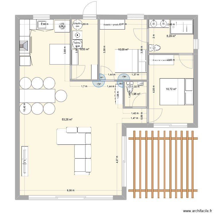 maison bois. Plan de 6 pièces et 87 m2