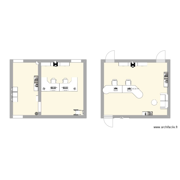 Agencement accueil. Plan de 3 pièces et 54 m2