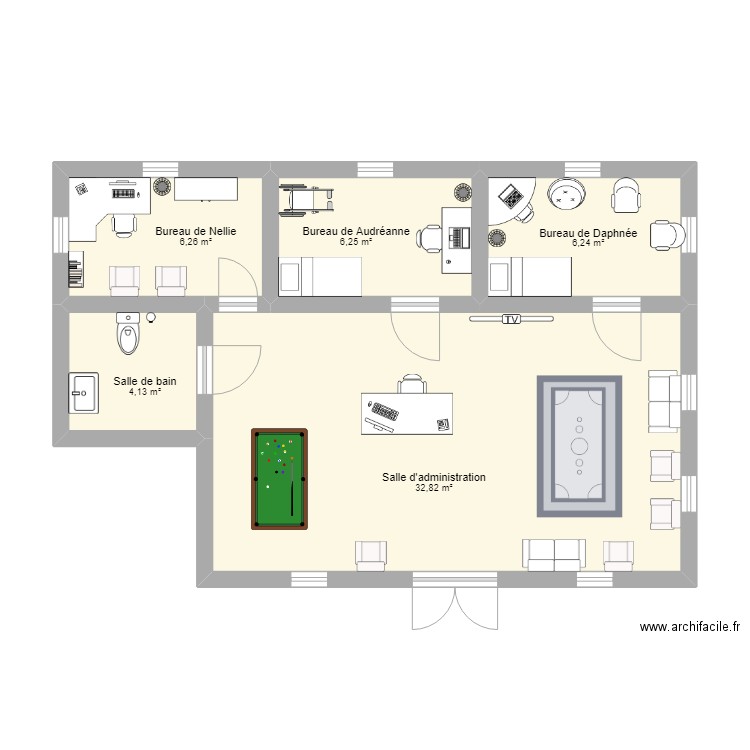 Soins à la jeunesse. Plan de 5 pièces et 56 m2