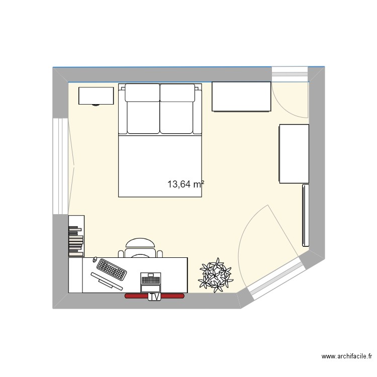 bureau V1 perso. Plan de 1 pièce et 14 m2