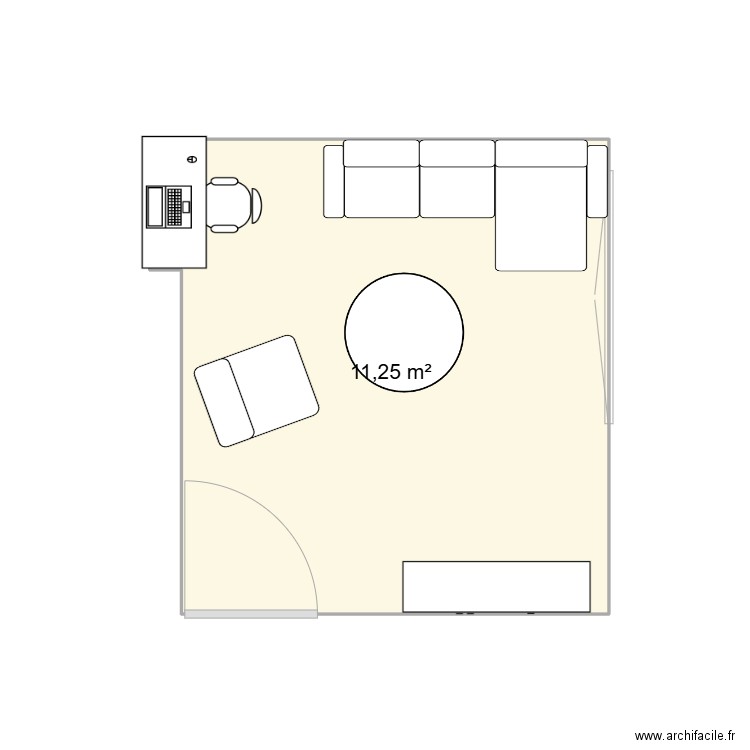 Salon. Plan de 1 pièce et 11 m2