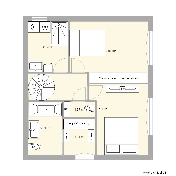 trinite 1er c chambres esc int. Plan de 6 pièces et 43 m2