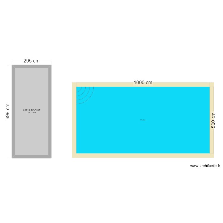 PISCINE 3. Plan de 1 pièce et 17 m2