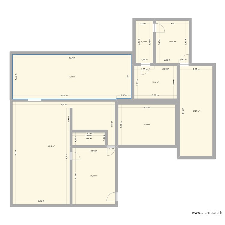 plan rez de chaussé curage magenta . Plan de 9 pièces et 199 m2