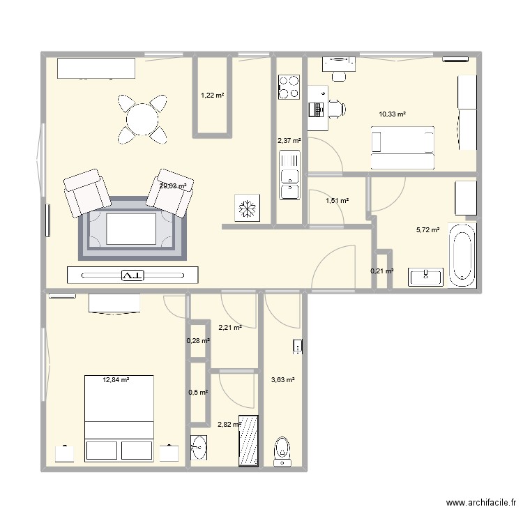 appartement manou. Plan de 13 pièces et 73 m2