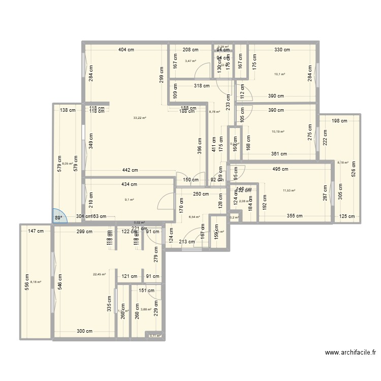 Appart. Plan de 16 pièces et 129 m2