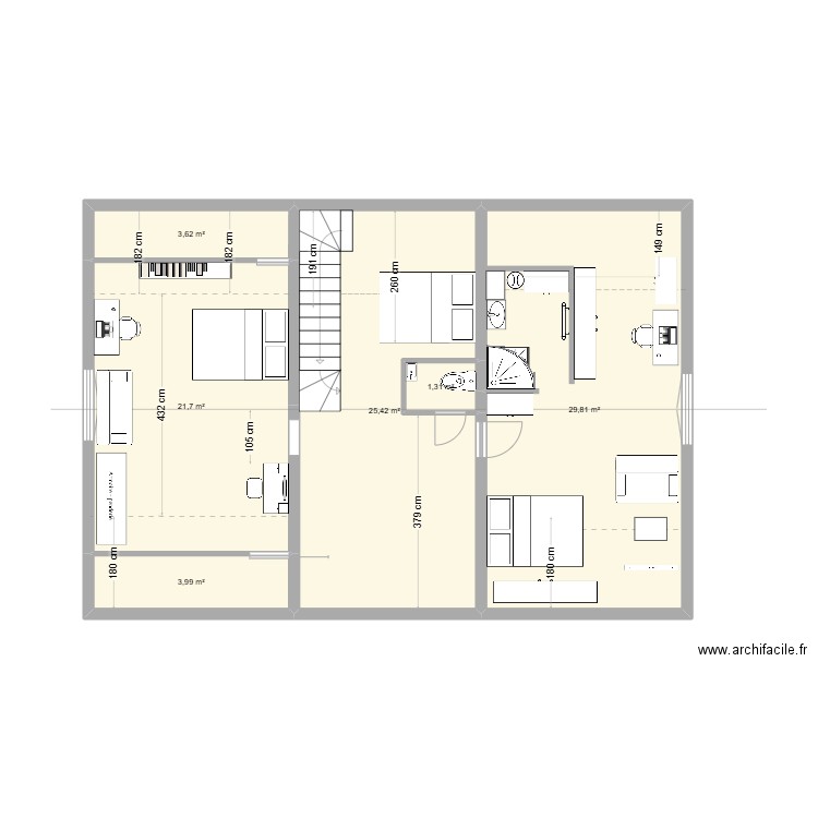 chambre 4. Plan de 6 pièces et 86 m2