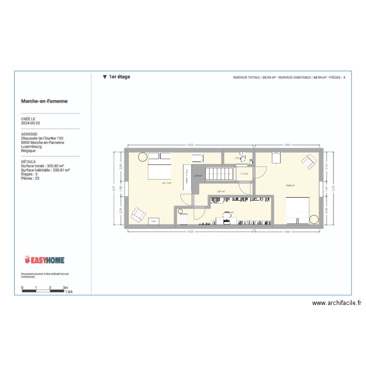 CdO étage. Plan de 7 pièces et 62 m2