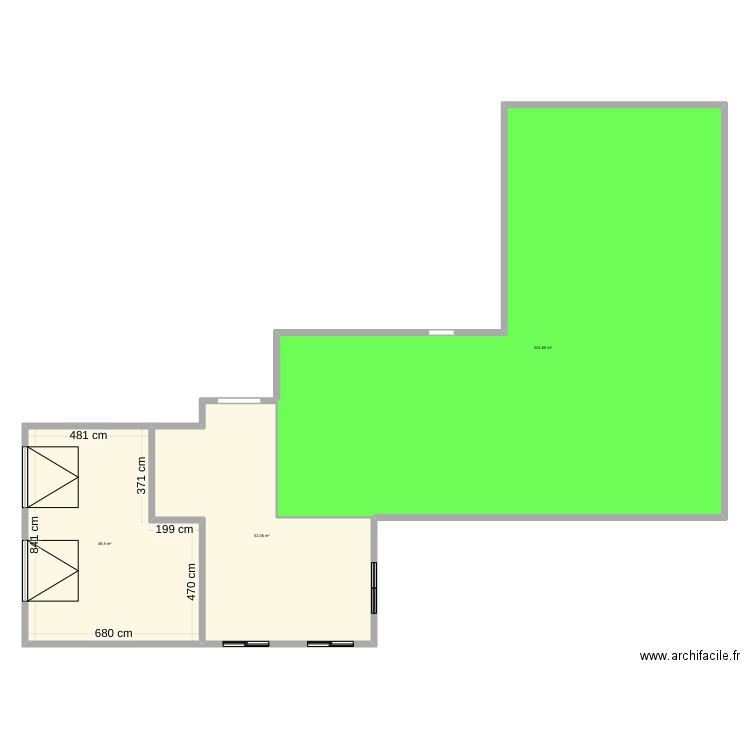 extension . Plan de 3 pièces et 304 m2