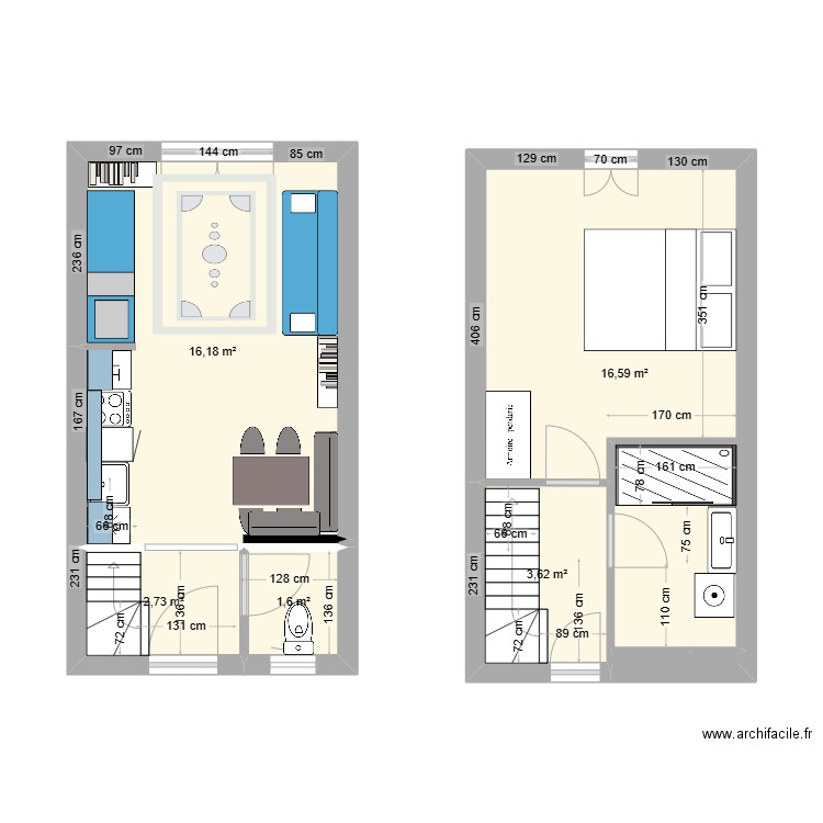 belle ile KRAKOTTE v3 APRES TRAVAUX. Plan de 6 pièces et 41 m2