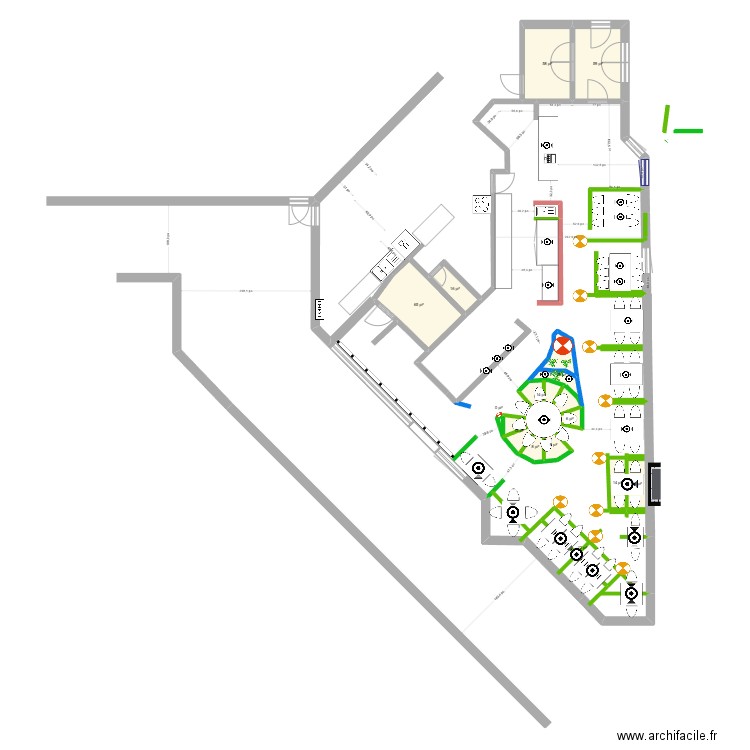 Restaurant Sushi World 20241229. Plan de 14 pièces et 31 m2