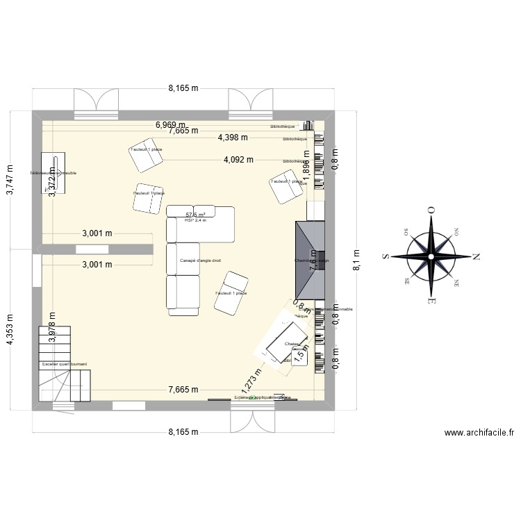 salon 1er. Plan de 1 pièce et 58 m2