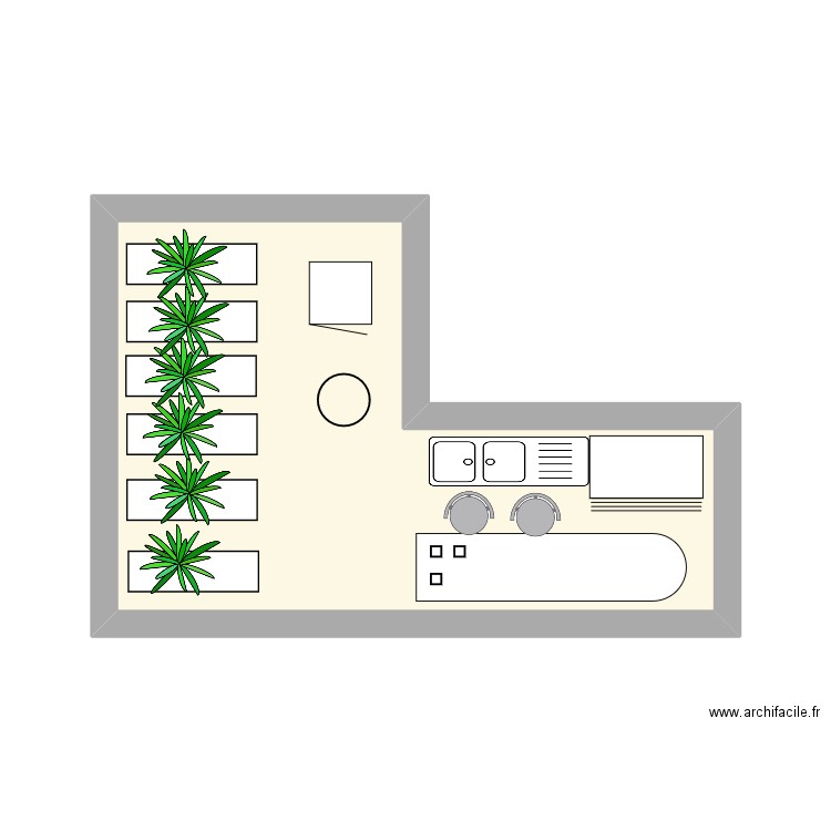 Chambres des plantes. Plan de 1 pièce et 16 m2