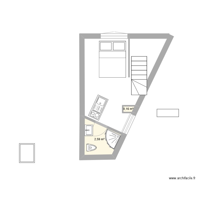 studio NH. Plan de 2 pièces et 3 m2