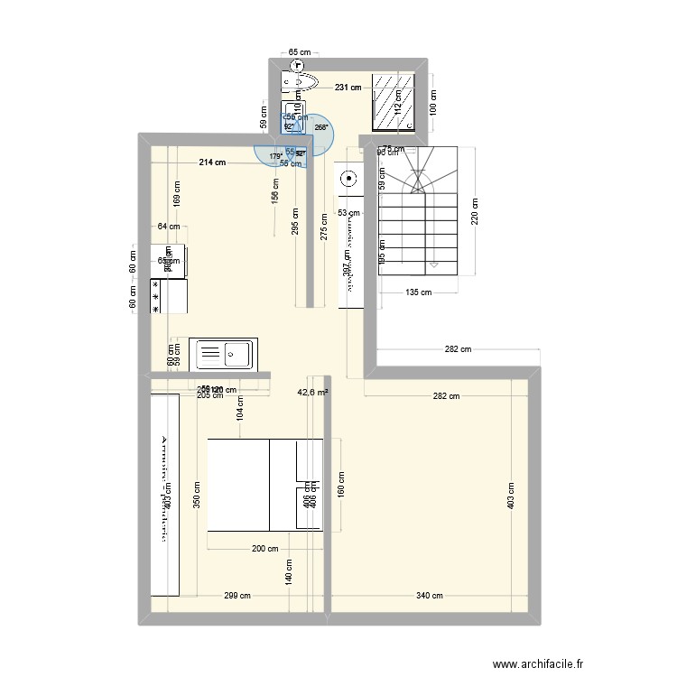 Paris 14 V3. Plan de 1 pièce et 43 m2