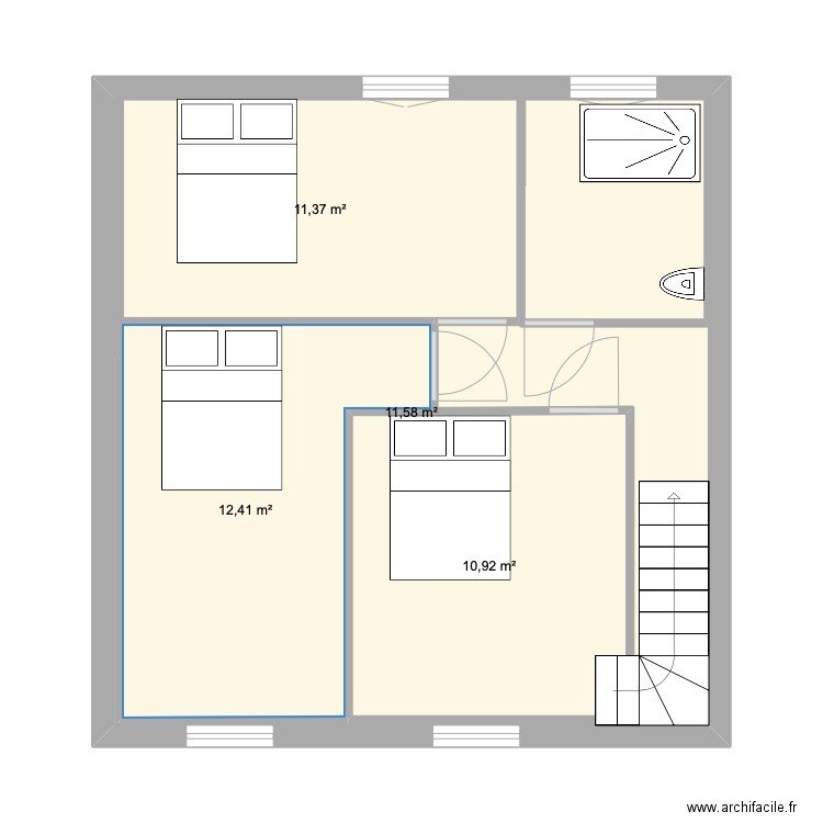 EtageMontaigu v2. Plan de 4 pièces et 84 m2