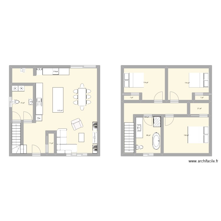 28x28. Plan de 11 pièces et 118 m2