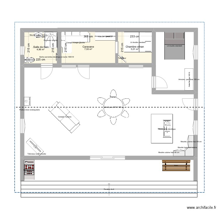 Maison terrain. Plan de 3 pièces et 18 m2