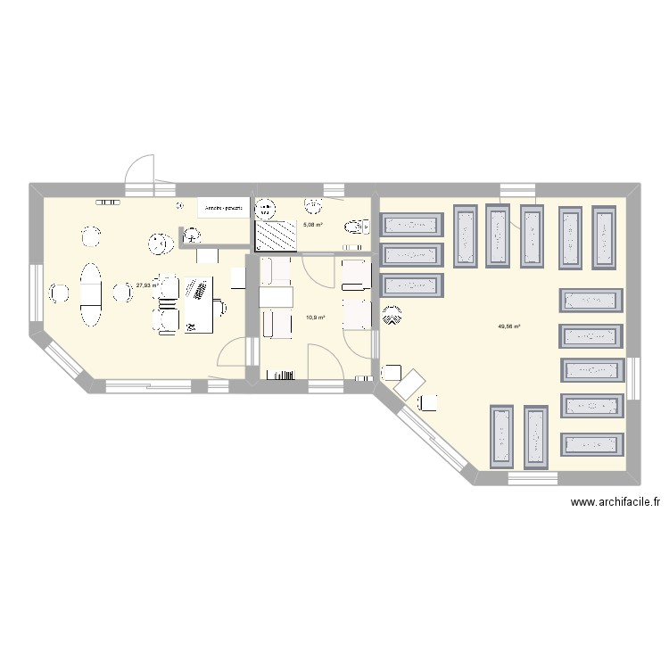 Cabinet 1. Plan de 4 pièces et 93 m2