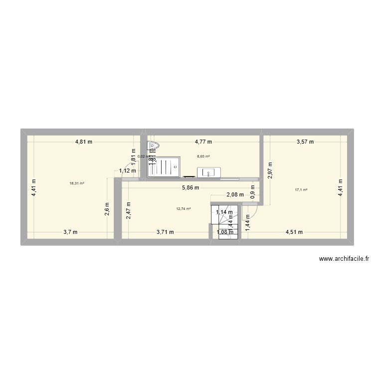 Etage Monnaie. Plan de 5 pièces et 57 m2