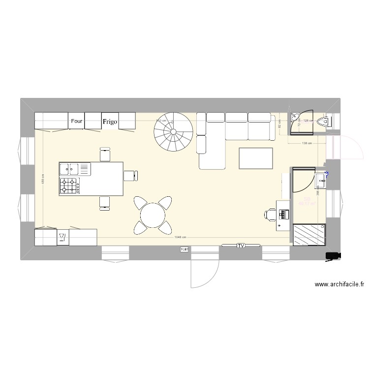 trambly 1. Plan de 2 pièces et 50 m2