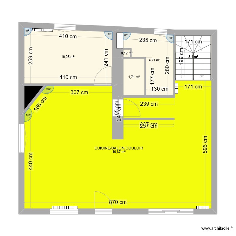 1er ETAGE PROJET OUVERTURE TOUT. Plan de 7 pièces et 67 m2