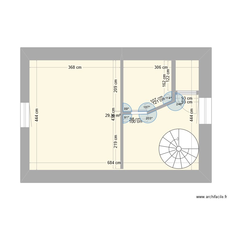 1er étage. Plan de 1 pièce et 29 m2