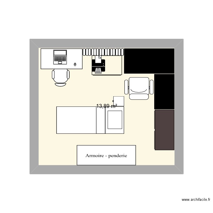 nvlechbre. Plan de 1 pièce et 14 m2