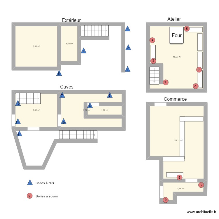 Boulangerie Thielens. Plan de 8 pièces et 71 m2