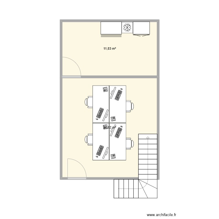 bureau. Plan de 2 pièces et 34 m2