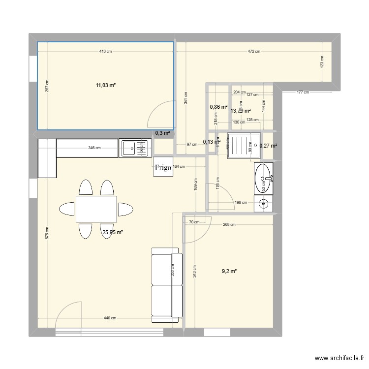 plan 3. Plan de 8 pièces et 62 m2