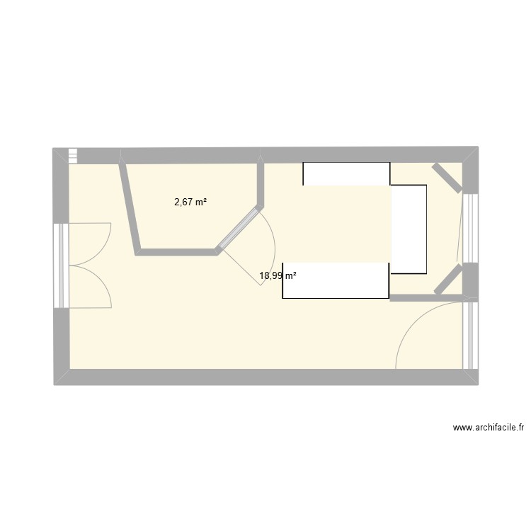 studio maison. Plan de 2 pièces et 22 m2