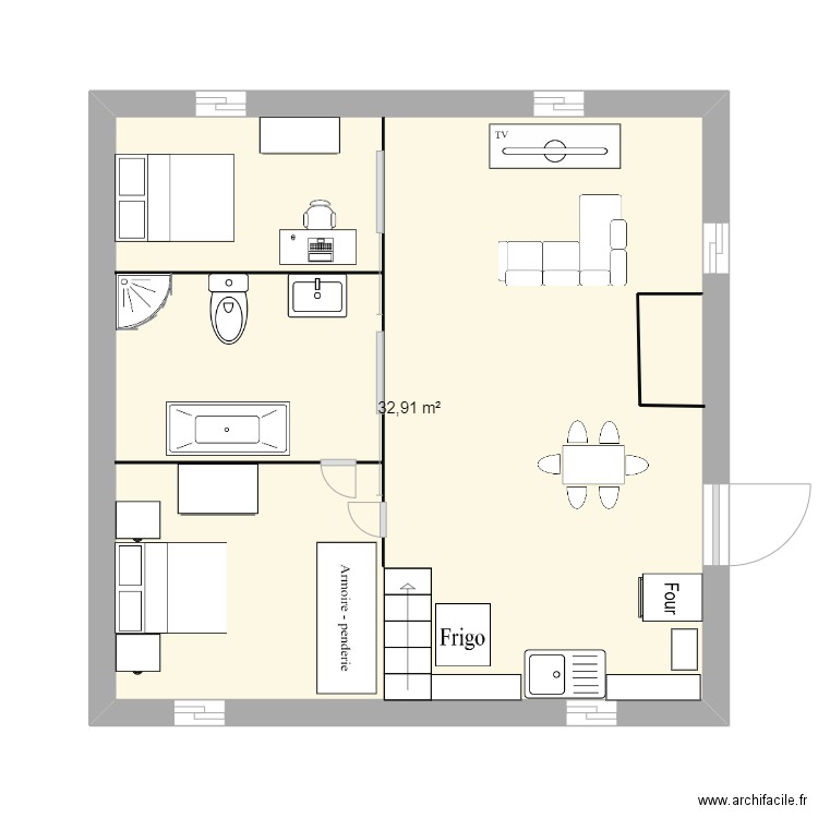 sousol. Plan de 1 pièce et 33 m2