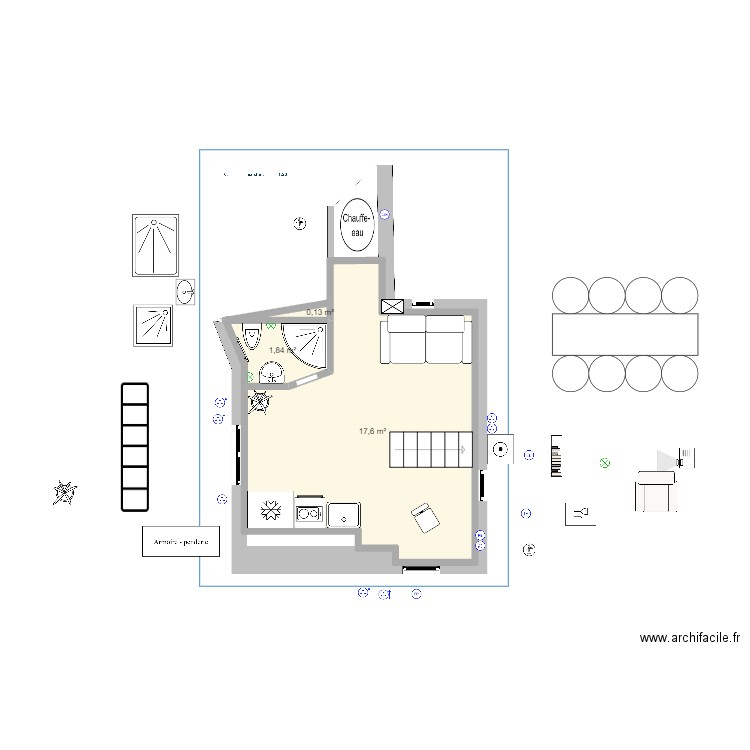 BOITE AUX CHAUSSURES. Plan de 3 pièces et 20 m2