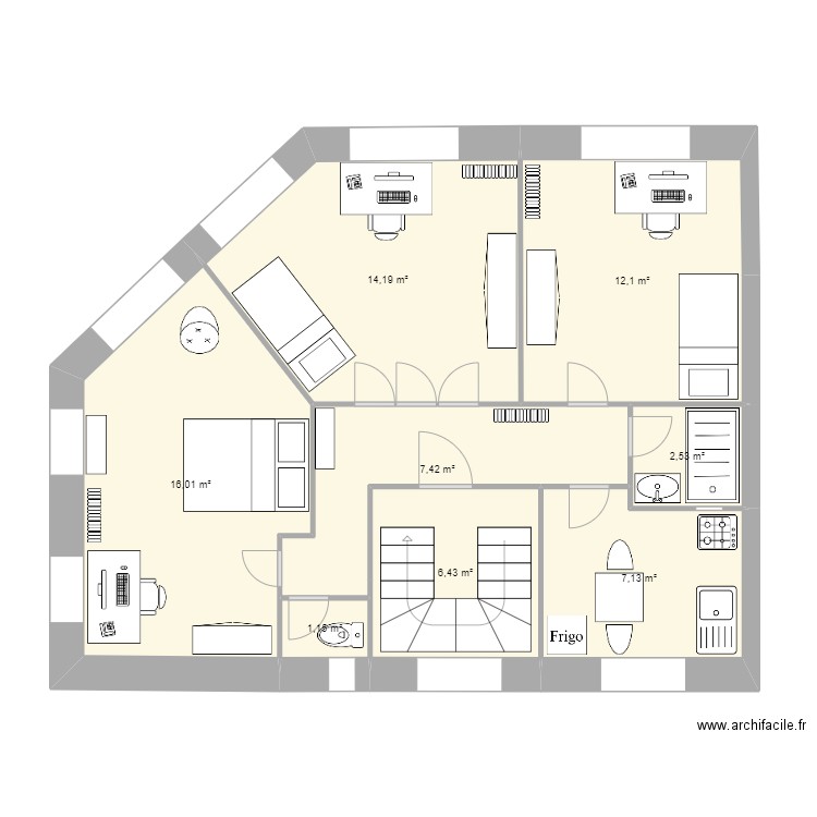 St Aignan 1. Plan de 8 pièces et 67 m2