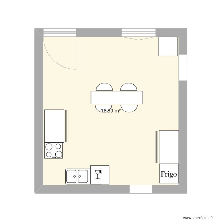 Cuisine. Plan de 1 pièce et 19 m2