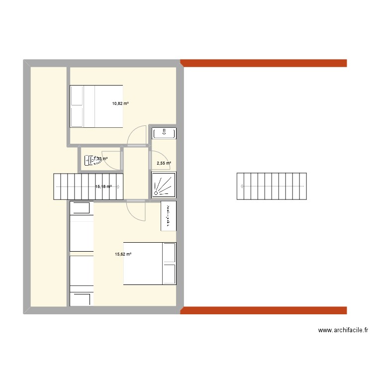 Etage Flo. Plan de 5 pièces et 80 m2