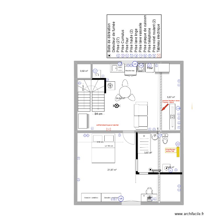 immeuble1 3ème Elec  V3 T2 . Plan de 6 pièces et 64 m2