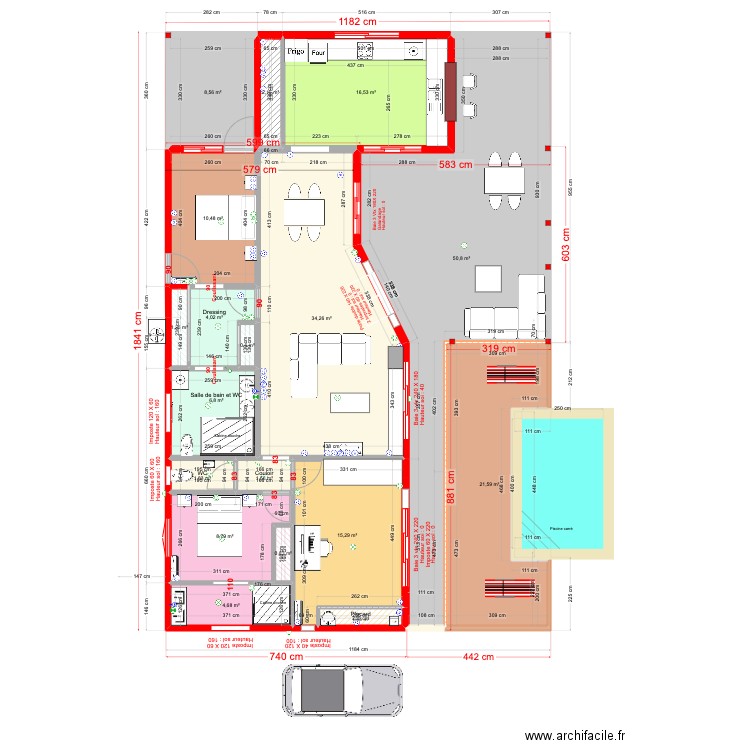 Villa Cocotte Ducos Moonette (cuisine) 2b. Plan de 28 pièces et 314 m2